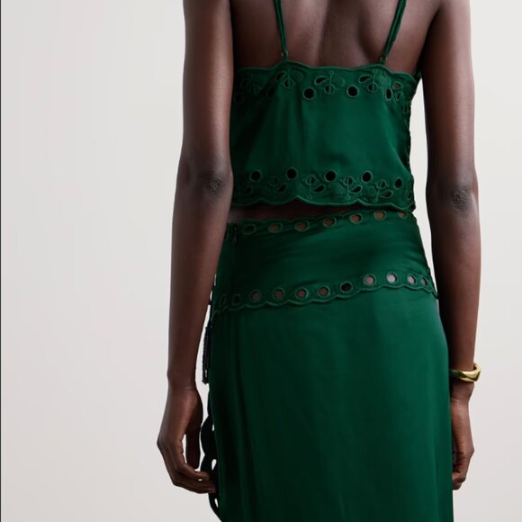 FARM RIO GREEN RICHELIEU MIDI SKIRT SIZE M CAMISOLE TOP SIZE S SET NWT - Picture 4 of 10